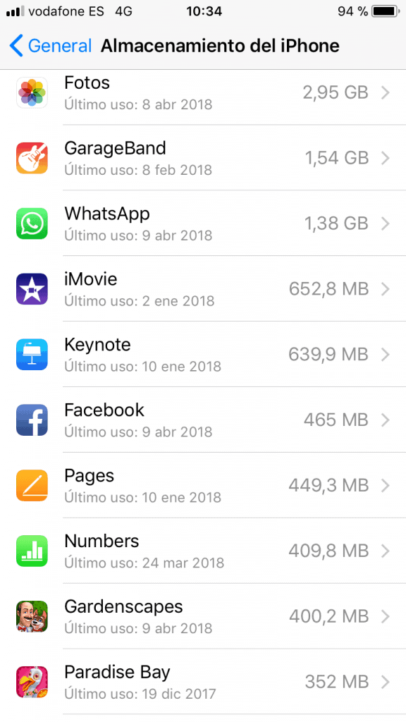 cuanto ocupa cada aplicacion