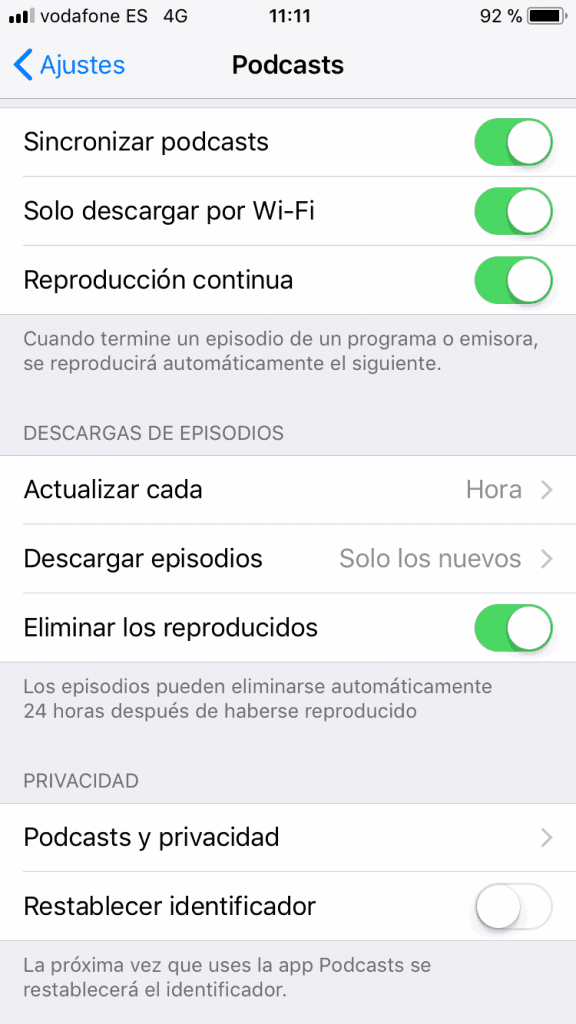 elimina los podcasts antiguos