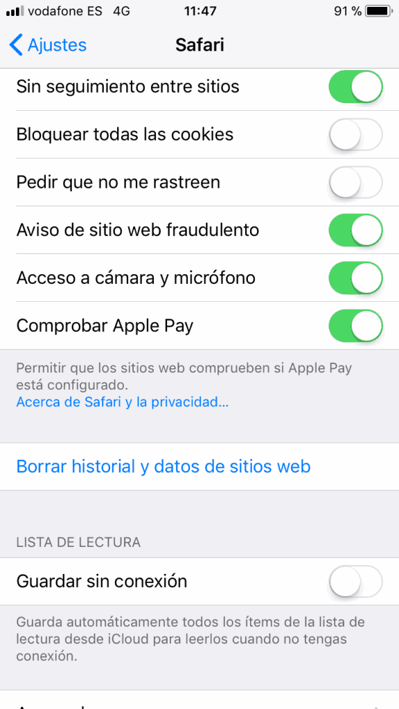 borra el historial de safari